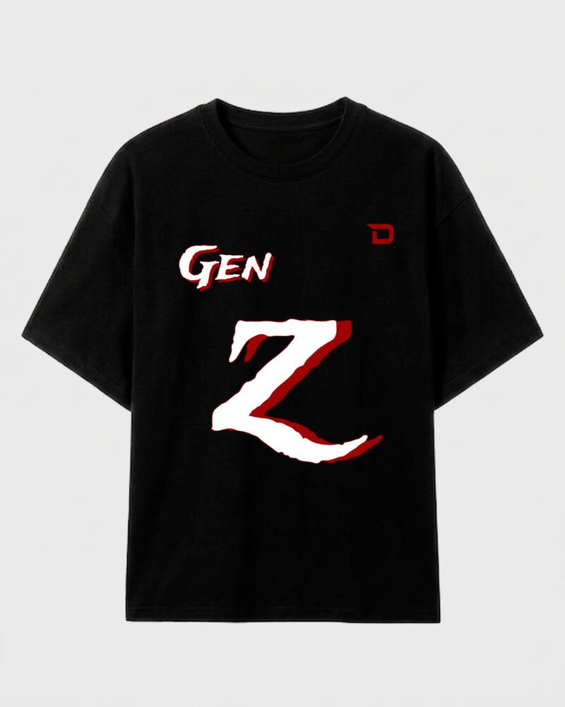 camiseta negra con gráfico "Gen Z" en el pecho