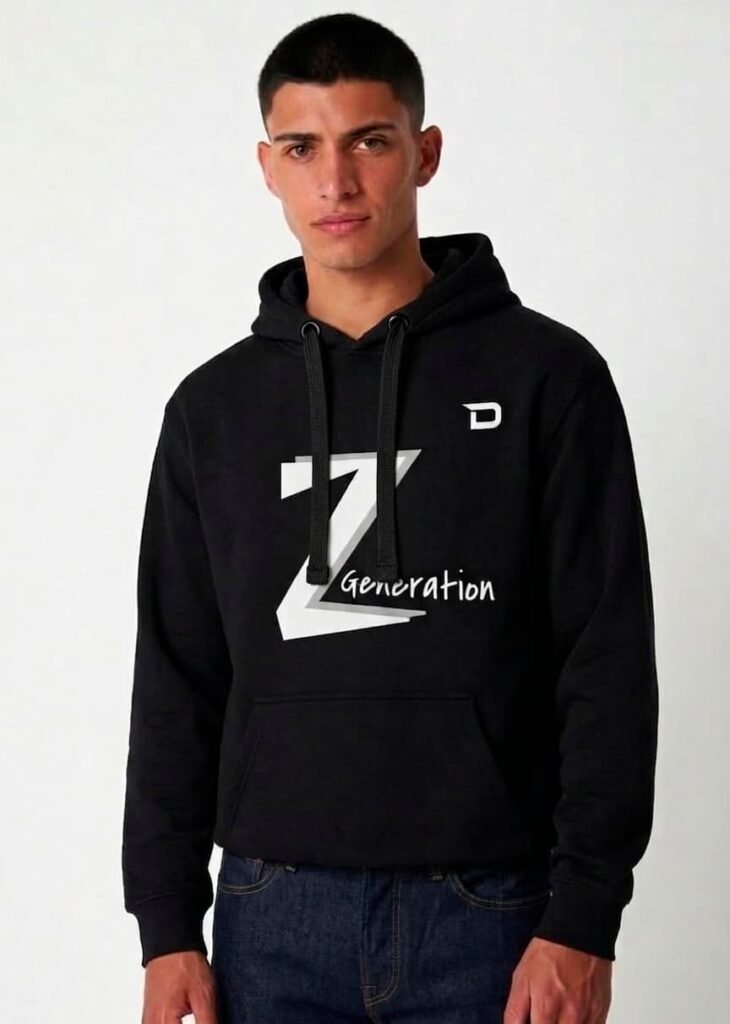Hoddie negra estampada con diseño generación Z.