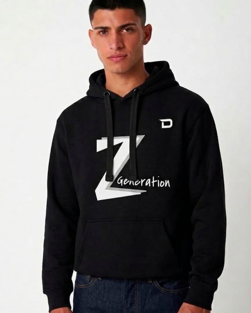 Hoddie negra estampada con diseño generación Z.
