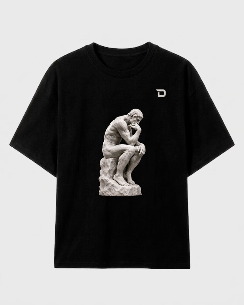 Camiseta negra con la imagen del pensador de Rodin